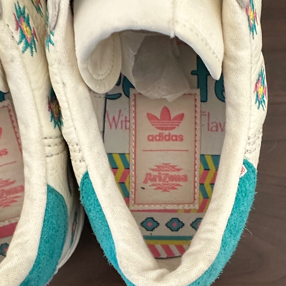 adidas Continental Vulc Sneaker - Cream with Teal and Multicolor Embroidery - Picture 3 of 9